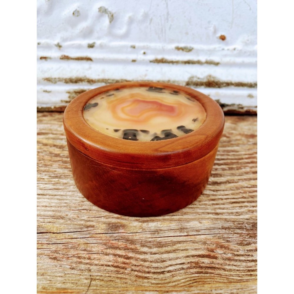Vintage Wood Trinket Box With Orange Agate top
